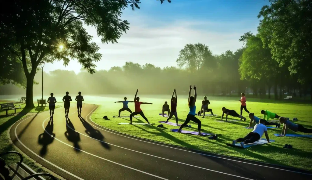 early morning and Yoga, exercise and running